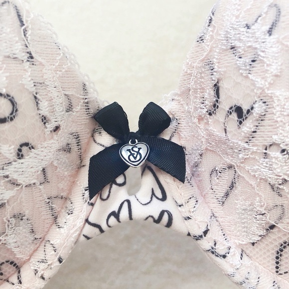 Victorias Secret Dust Pink Black Heart Body By Victoria Perfect Shape Bra - Picture 3 of 7